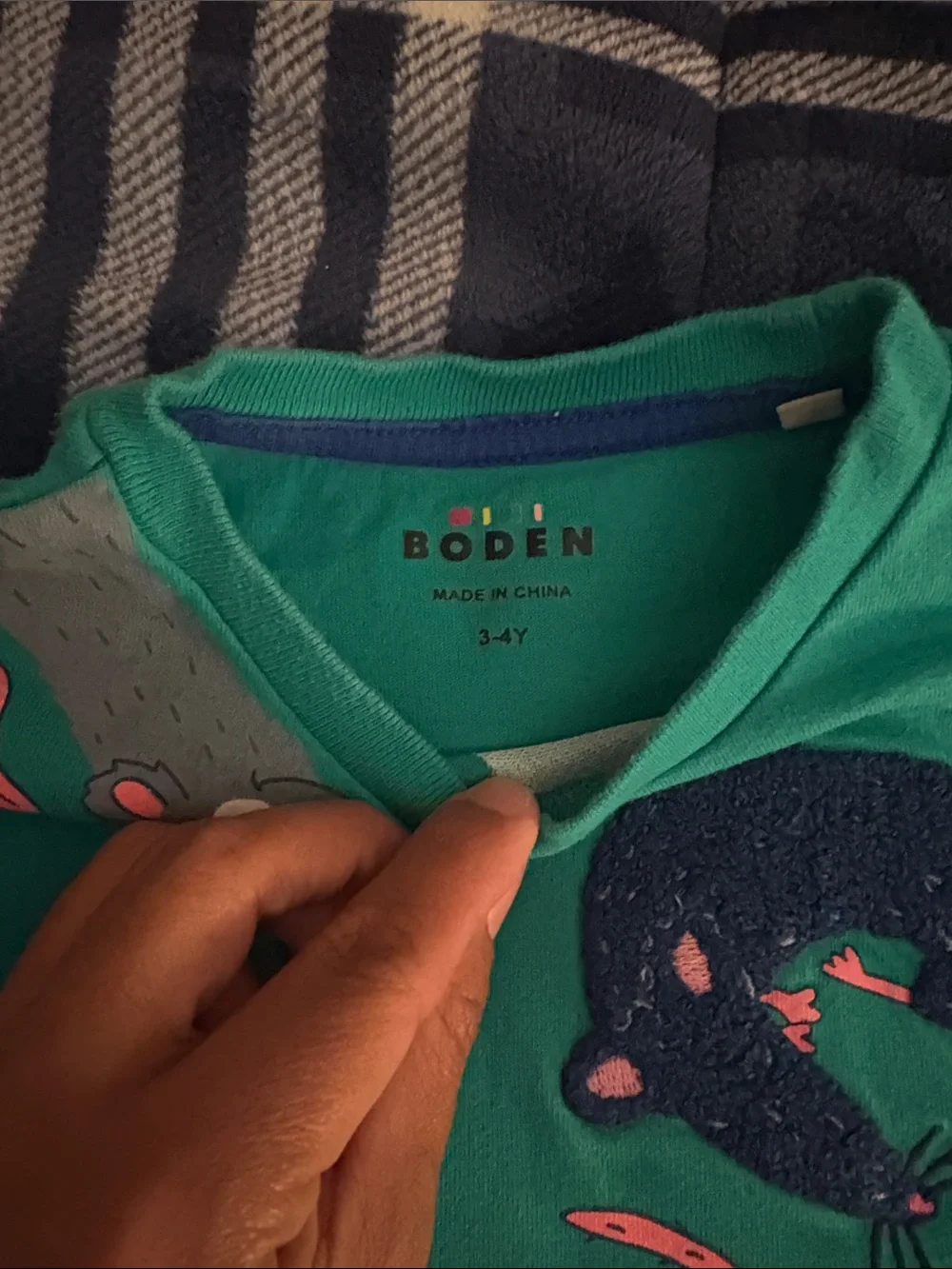 Mini Boden Green Short-Sleeve Tee with Playful Rat Graphics